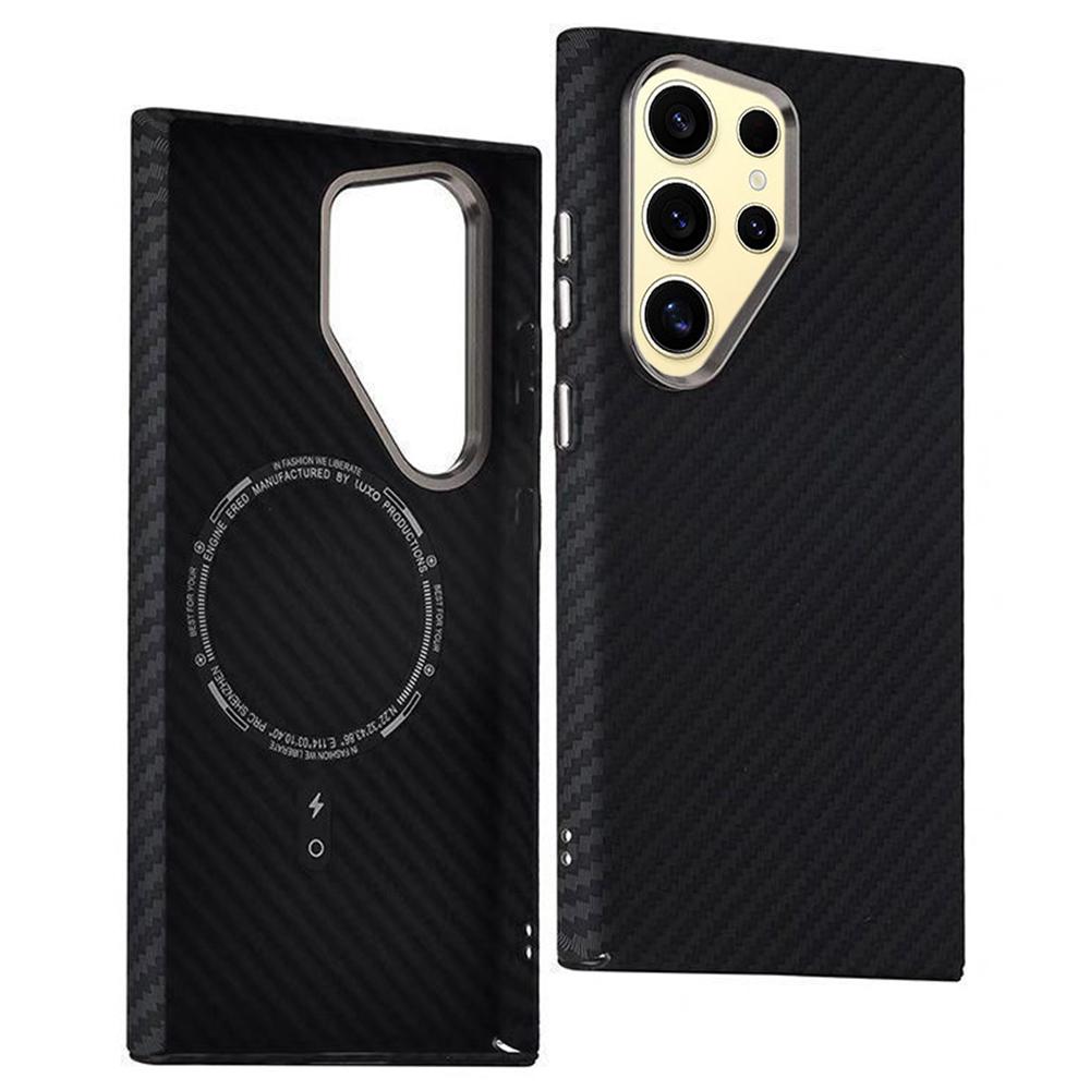 For Samsung Galaxy S24 Ultra Case Compatible with MagSafe Carbon Fiber Texture Water-Transfer PC Phone Cover