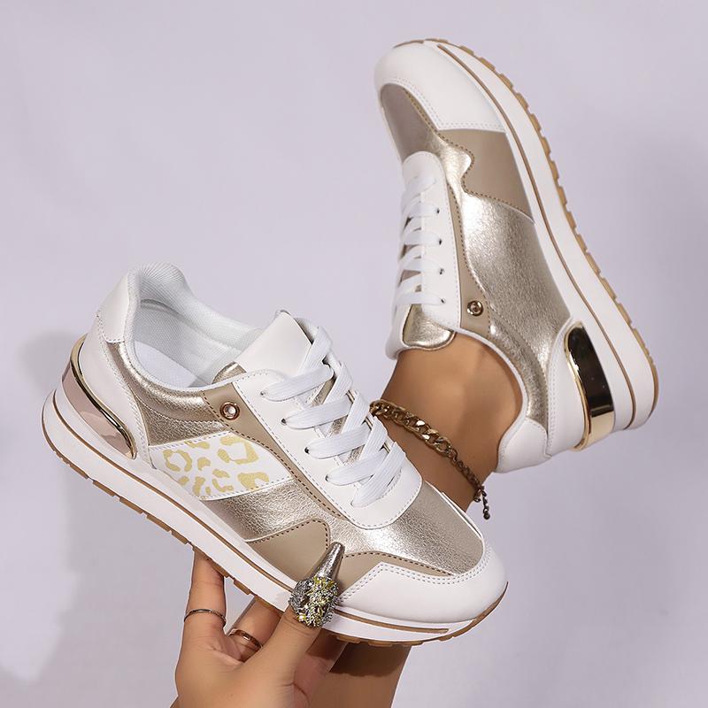 Fashion Mix Color Paltfrom Sneakers for Women Fashion Leopard Flat Heel Vulcanized Shoes Female Lace-Up Non-Slip Casual Walking Shoes