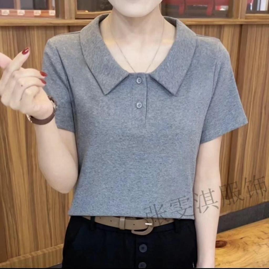 Летняя женская приталенная рубашка поло 2024: Модный короткий рукав для мам среднего возраста, больших размеров