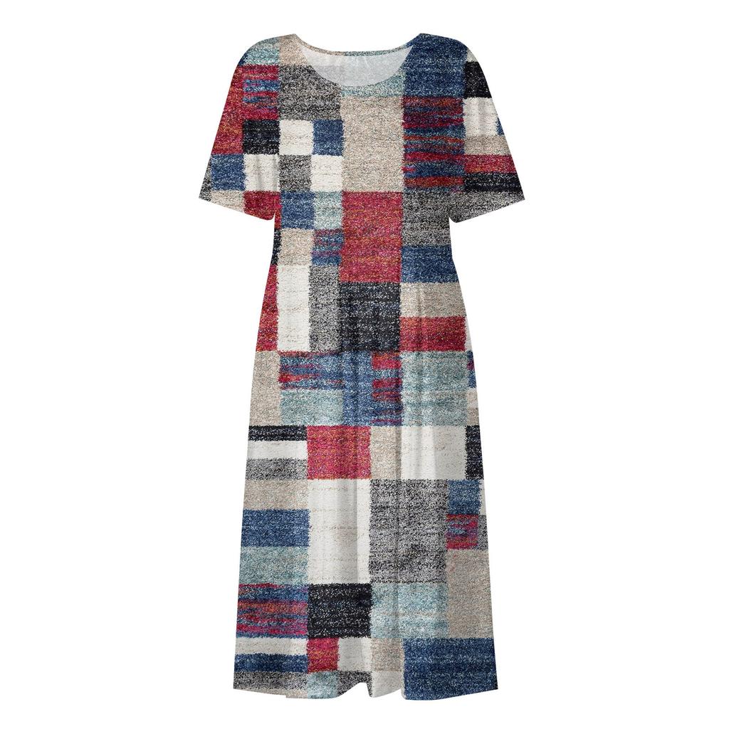 Women's Casual Dresses Printed Dresses Pleated Round Neck Basic Classic Outdoor Daily Short Sleeve Loose Dresses