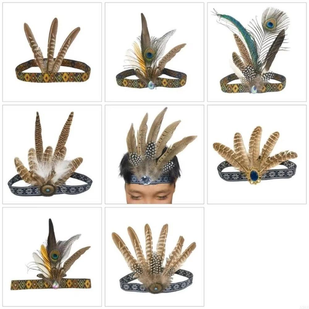 Colorful Feathered Hairband Ethnic Style Indian Hairband Fashion Hair Ornament Special Occasion