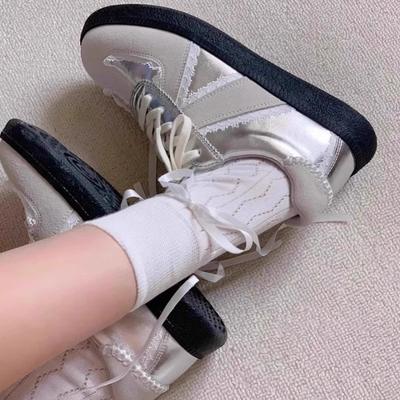 Серебристые женские туфли новая платформа белые туфли дышащие ретро шнуровка кеды