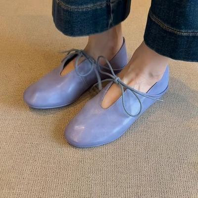 Yueyu универсальные ретро туфли на плоской подошве из мягкой кожи, два способа носки, маленькие кожаные туфли женские, ранняя весна, новые, на шнуровке, с полым круглым носком, син