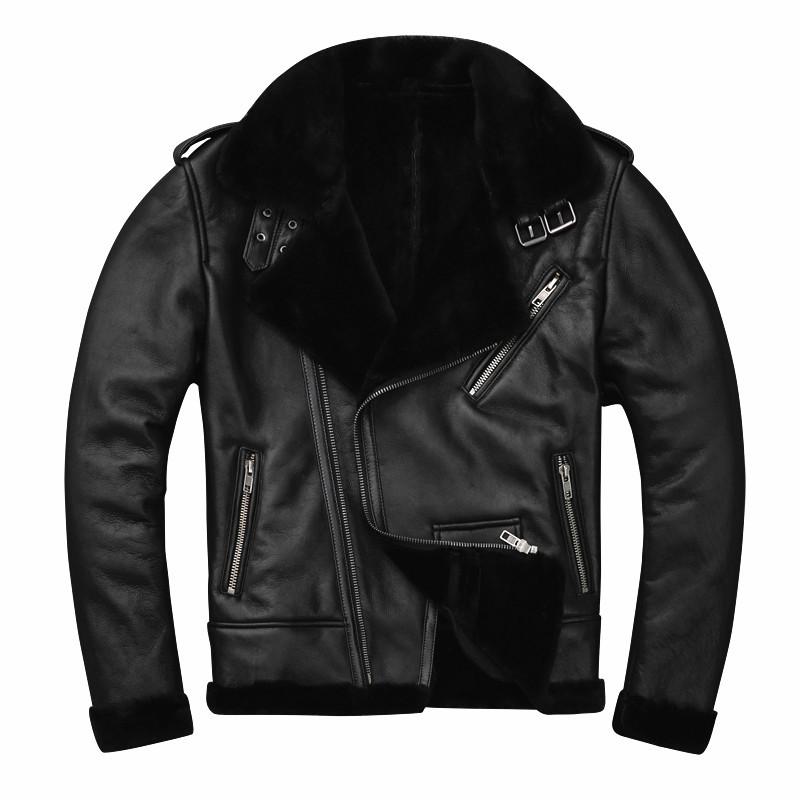 Lamb Fur Jacket Men's Genuine Leather Lapel Motorcycle Winter Leather Jacket