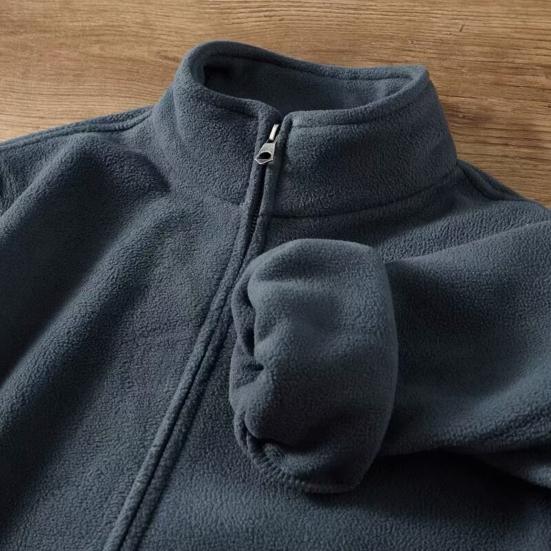 Men Outdoor Fleece Jacket Windbreaker Liner with Zip Thick Double-sided Long Sleeve Jacket Warm Solid Color Fall Winter Outwear for Sports Office