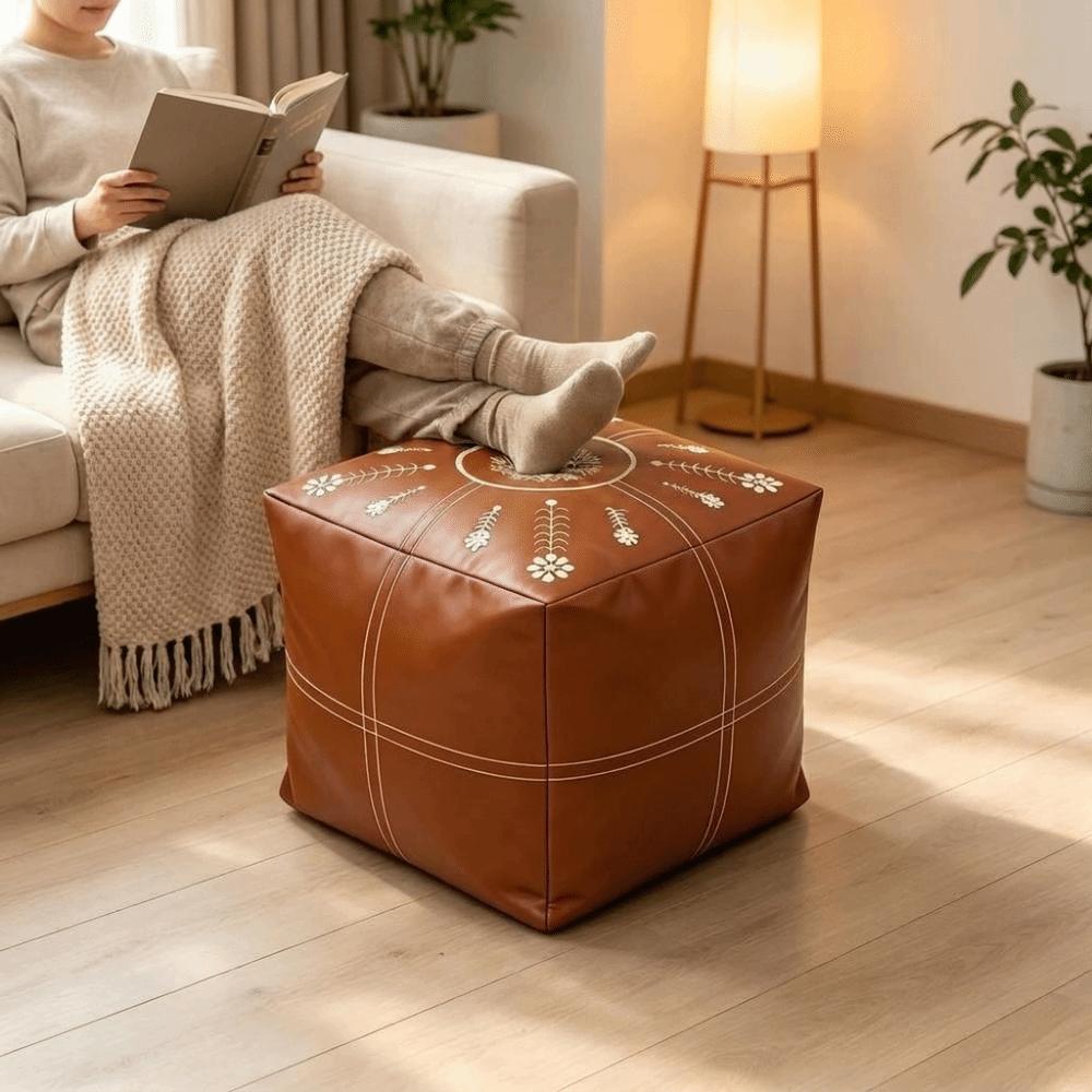 Unstuffed Seat Cushion Cover PU Leather Square Storage Pouf Fashion Storage Bag Floor Corner