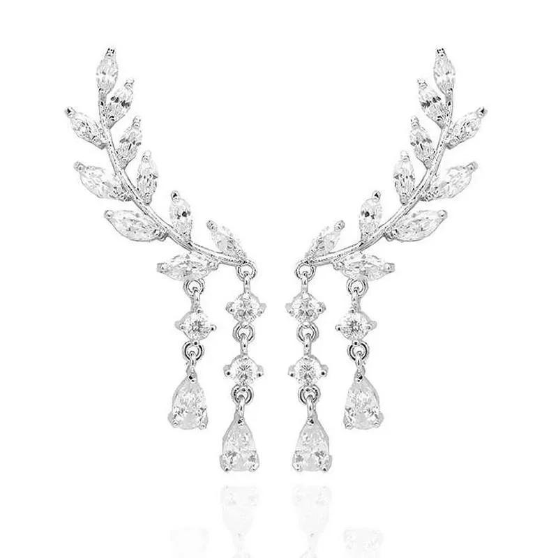 Корейские серьги Сверкающий цирконий Игла из серебра 925 пробы Серьги-кисточки в виде листьев Капли воды Женская мода Летние свежие аксессуары