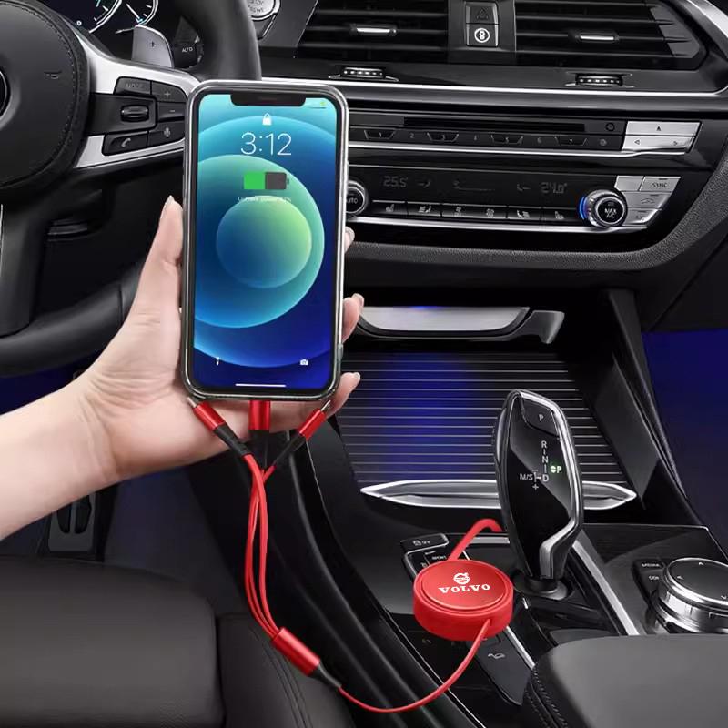 rcmjh6 Car Logo Fast Charger 3 In 1 Micro USB Type C Data Wire For Volvo ES90 EC40 EX40 EM90 XC90 V90 V60 XC60 V40 S80 S60 S90 C40 XC40