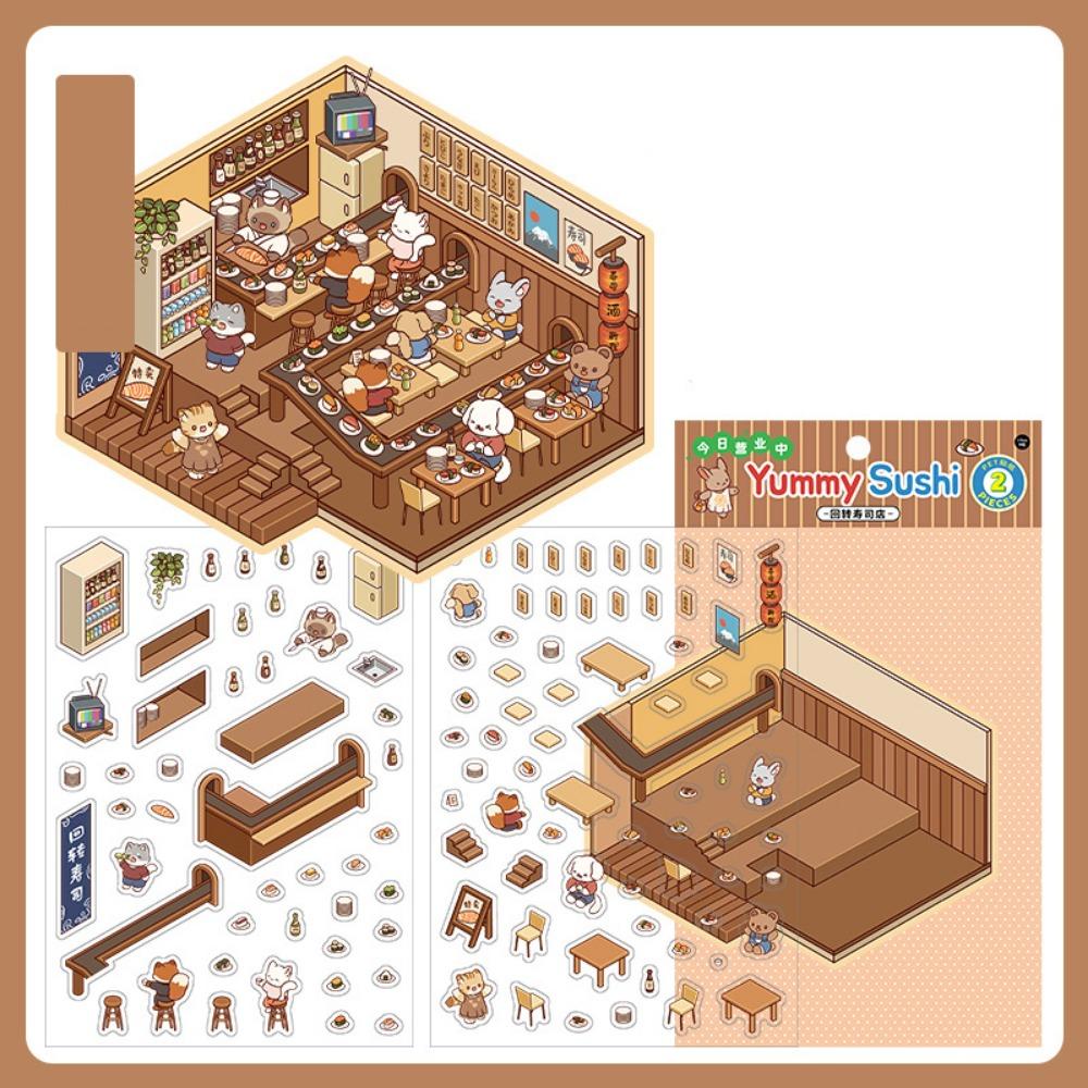 Бумага-наклейка с 3D-пейзажем лесной деревни, многофункциональные наклейки с изображением хижины, игровые наклейки, для любителей карточек