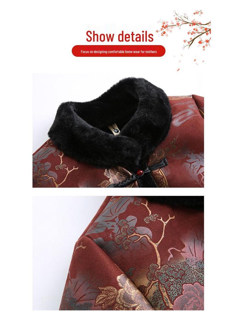 Зимние пальто для женщин среднего и пожилого возраста: Подбитый мехом костюм Тан с застежками-лягушками для мам и бабушек