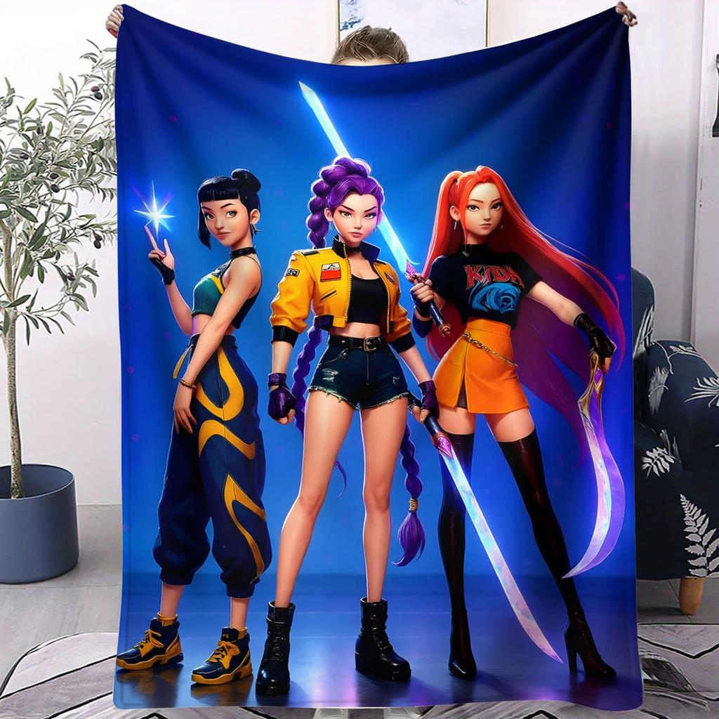 Флисовое одеяло Huntrix в стиле K-Pop с дизайном в стиле «Космические воины» для спальни, дивана, концертной атрибутики. Идеально подходит для поклонников поп-музыки и подростков.