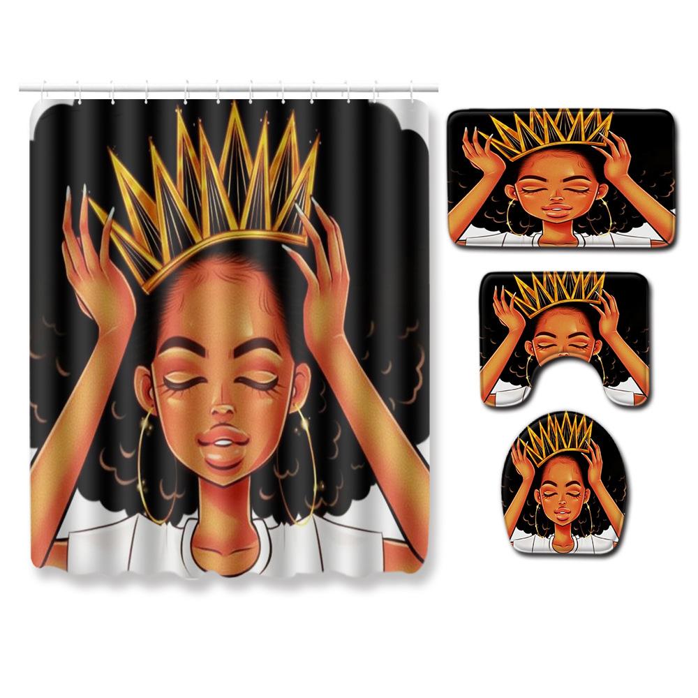 African Woman Digital Printing Creative Shower Curtain Floor Mat Set Bathroom Carpet