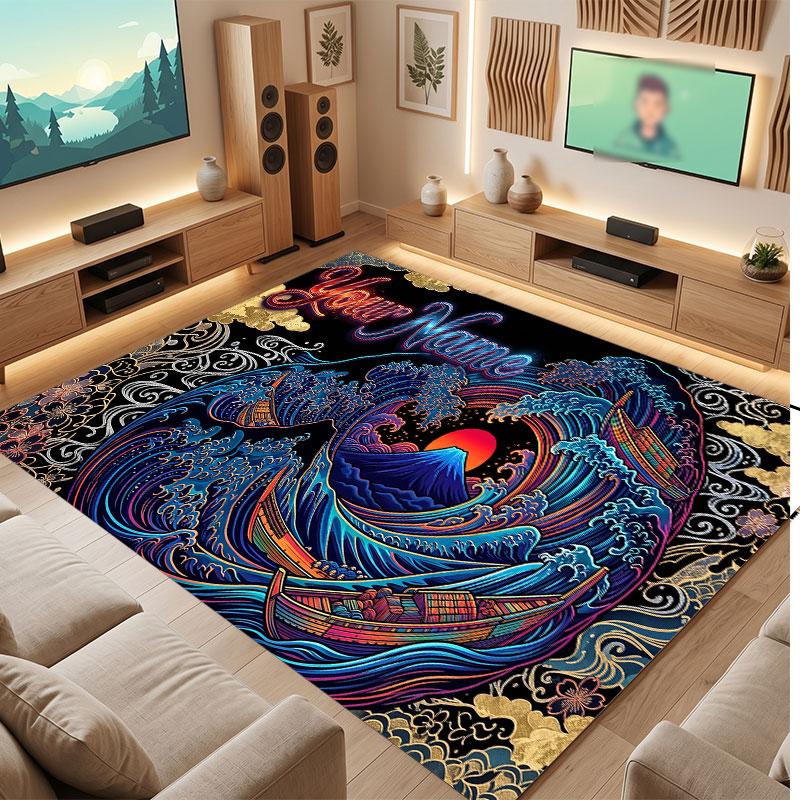 Octopus Sea Life Theme Crystal Velvet Floor Rug Personalized Custom Name Text Warm Carpet Home Decoration