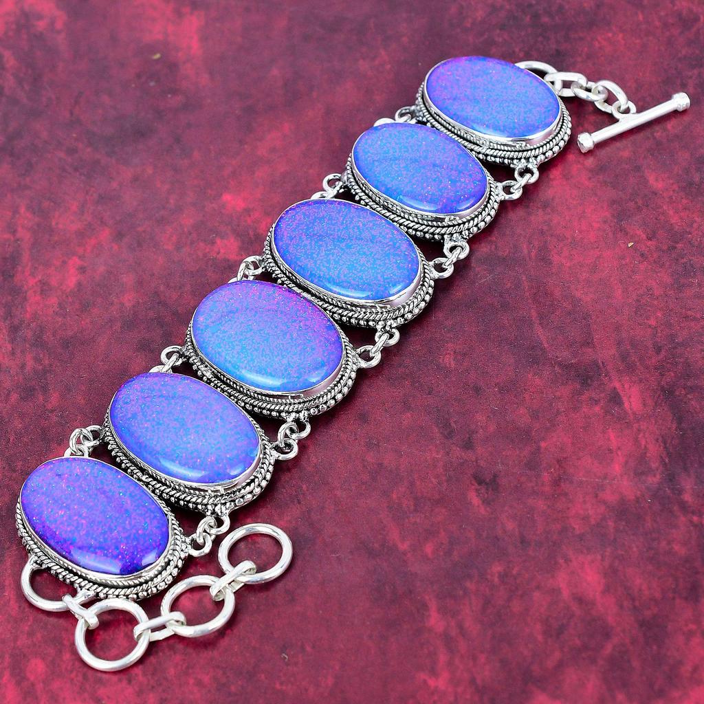 Браслет из тройного опала из стерлингового серебра 925 пробы с регулируемой цепочкой, ювелирное украшение с драгоценным камнем ручной работы, подарок для нее