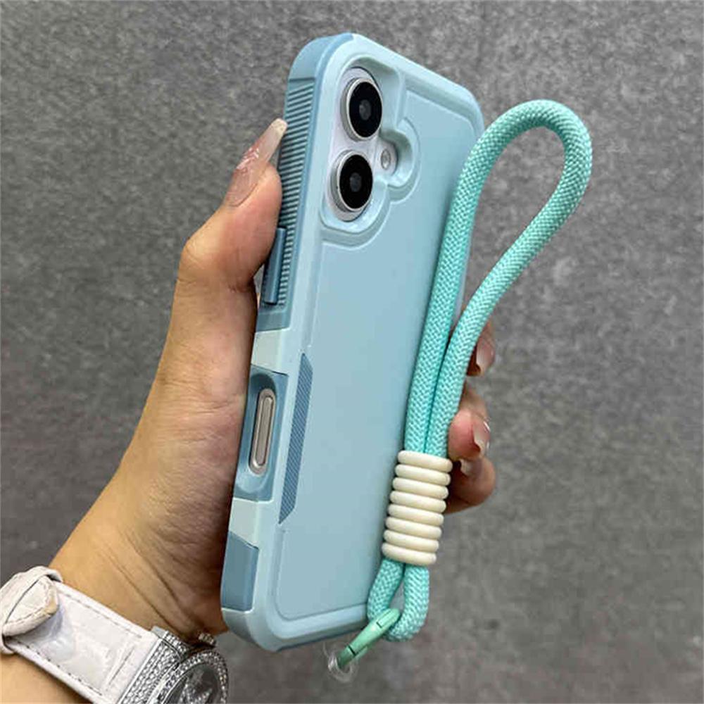 Luxury Solid Color Lanyard Soft Phone Case For iPhone 16 15 14 13 12 11 XS Pro Max Plus XR Camera Protection Shockproof Cover