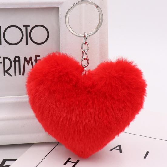Heart Keychain Key Ring Pendant Handbag Bag Faux Fur Wallet Decor