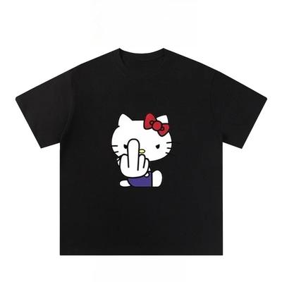 Американская Hello Kitty Веселый принт 2025 Женская Мультяшная Периферия Топ Тренд Плюс Свободная Повседневная Футболка с Коротким Рукавом#Цвет
