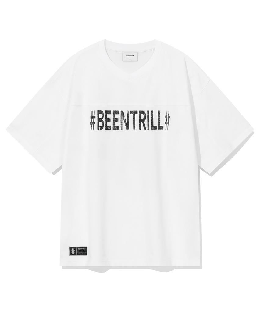 BEENTRILL Винтажная сетчатая футболка с коротким рукавом, оверсайз, с хэштегом (белый)