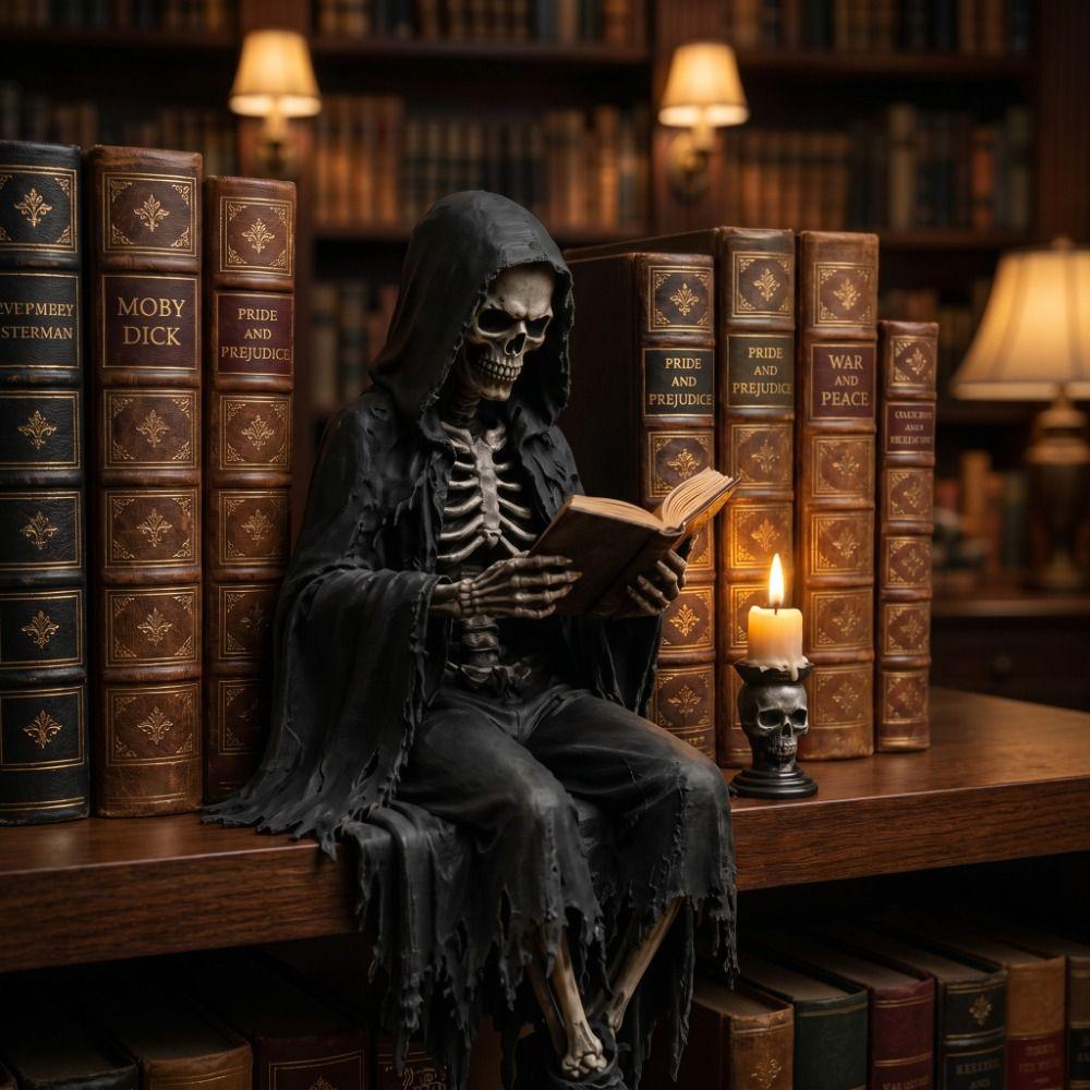 Decoration Skeleton Figurine Halloween Desktop Ornaments Reading Men Statue Mystery Display