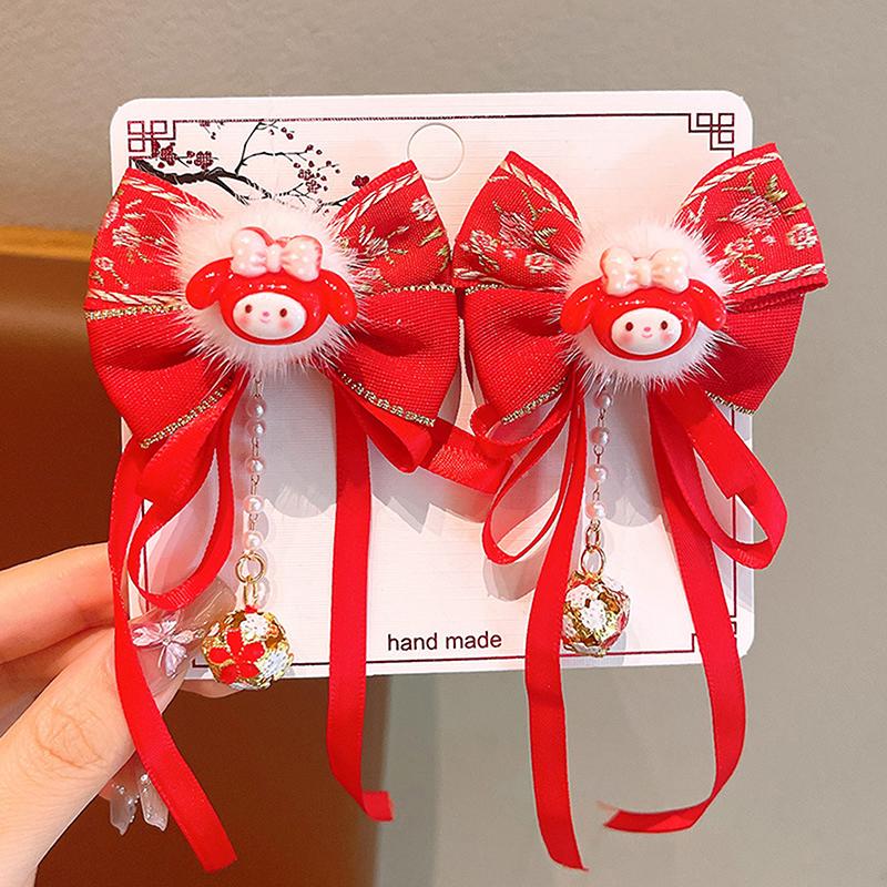 1 пара заколок для волос в китайском стиле, детские кисточки, заколки для волос, милый бант, бабочка, головной убор, кавайные красные аксессуары для волос, подарки