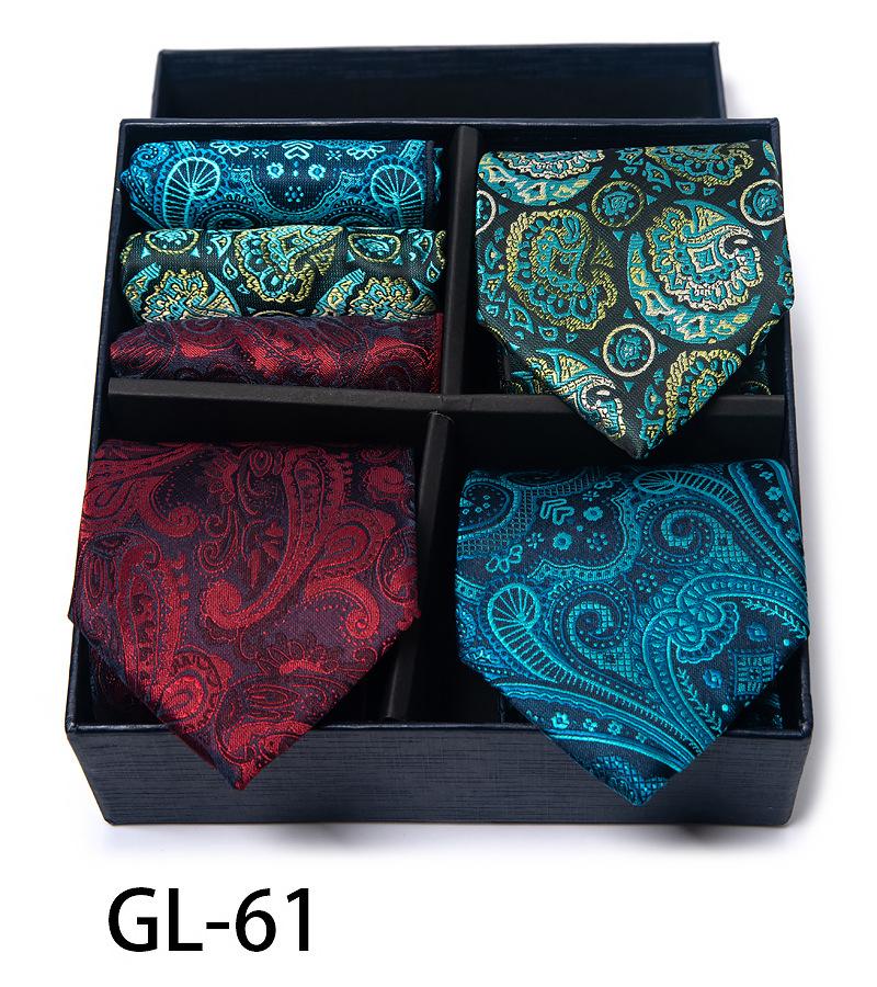 Men'S Gift Box Set Tie Fashion Business Net Color Jacquard Tie Square Scarf