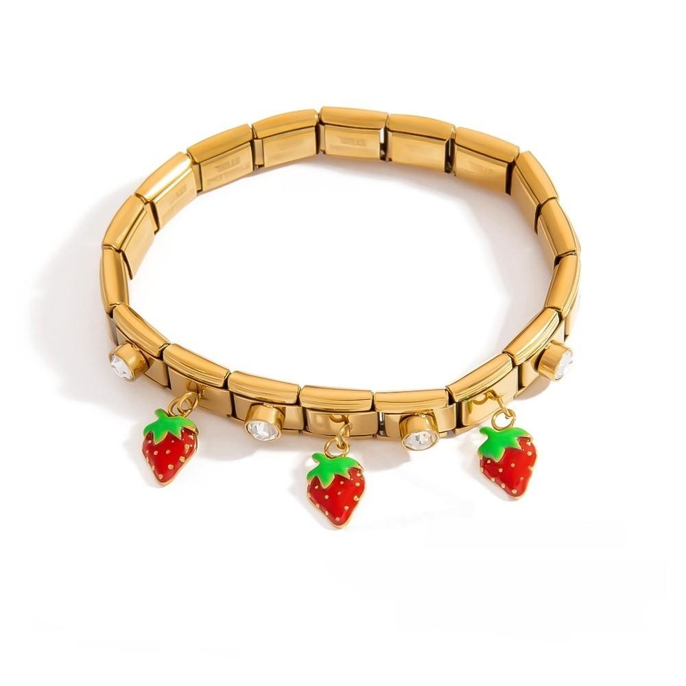 Watermelon Fruit Pendant Bangle Crystal Stainless Steel Bracelet Vacation