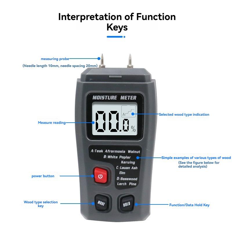 Digital Wood Moisture Meter for Timber Floor Cardboard Black