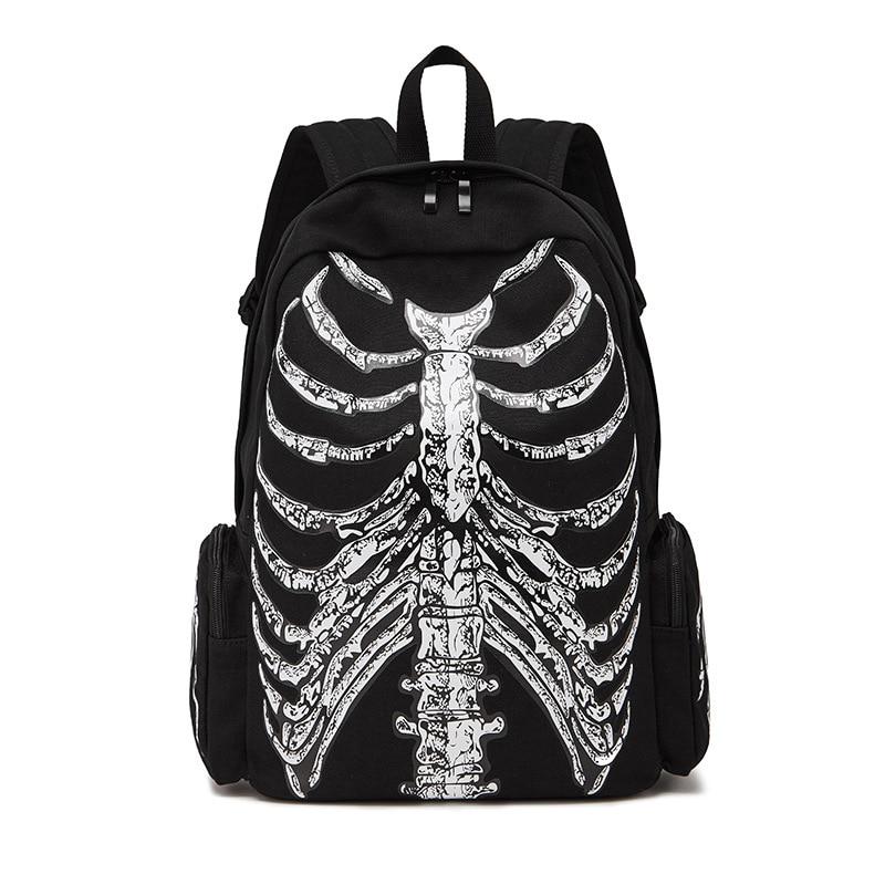 Multifunctional School Bags Unisex Skull Skeleton Printed Backpack Gothic Designer Travel Bag