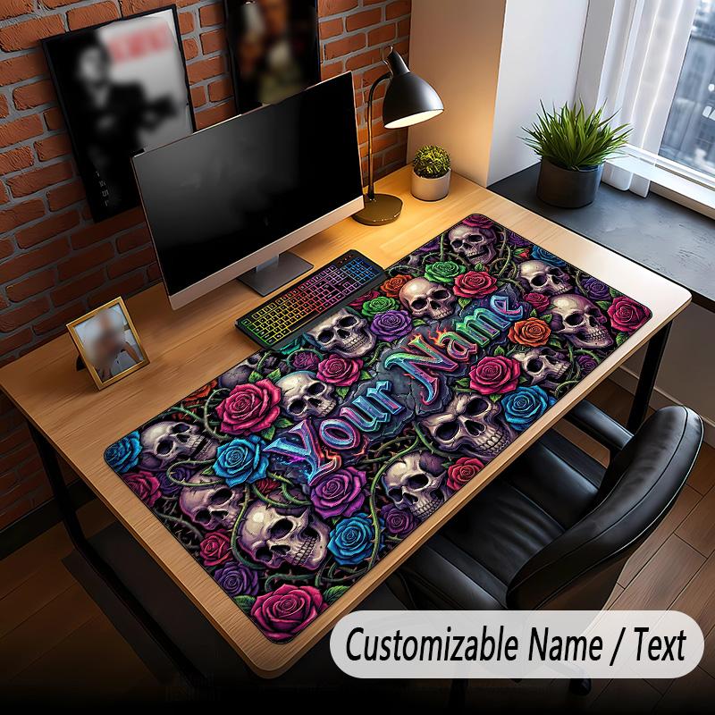 Skull Gothic Theme Custom Mouse Pad Personalized With Name Text Customized Desk Mat For Office Home Decor