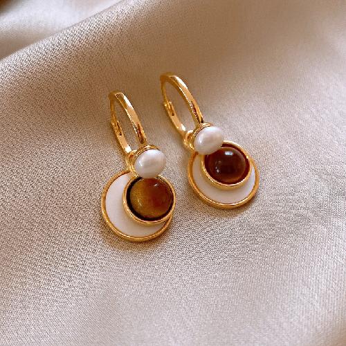 Серебряная игла смола тигровый глаз камень круглый леопардовый узор серьги ретро Маillard серьги нишевые высококачественные серьги