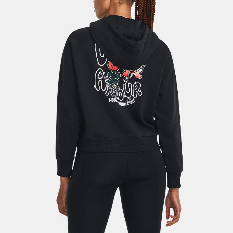 Under Armour Толстовка с капюшоном Heavyweight Terry Cartoon Letter Logo Print Women Tops Black 1379834-001