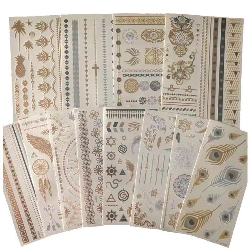 Набор наклеек для татуировки с бронзированием, золото, серебро, водонепроницаемая наклейка для татуировки Yhmtsticker