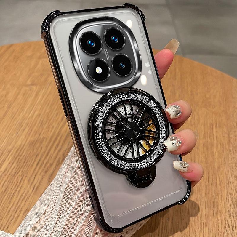 Rotating Gyroscope Bracket Phone Case For Xiaomi Redmi Note 14 15 Pro Plus 15 15C 14C 14S 4G 5G Shockproof Plating Silicon Cover