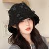 Маленький ароматный стиль Милая шляпа-панама с цветком для женщин Осень-Зима Ветрозащитная для лица Маленькая шляпа-горшок Корейская универсальная милая шляпа-ведро
