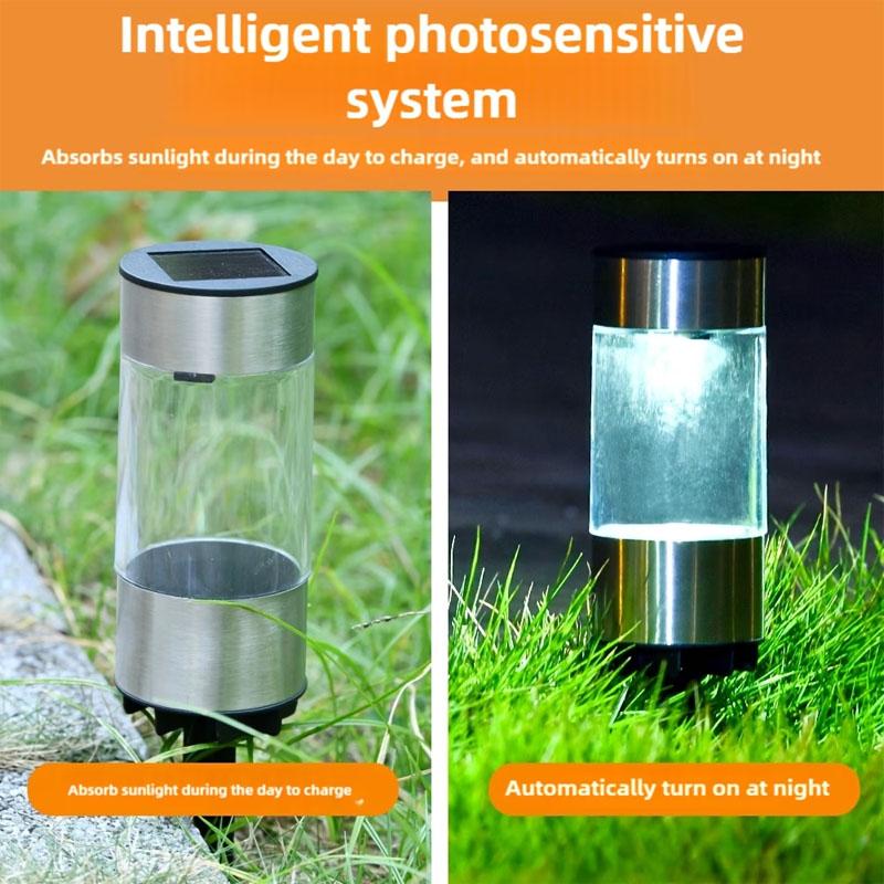 3pcs Solar Outdoor Garden Lights Stainless Steel Lawn Spike Light Waterproof for Gardens Villas Yards Driveways Patios Pathway
