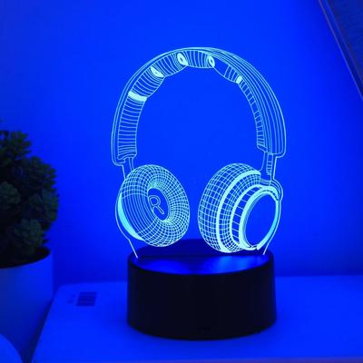 Наушники 3D визуальный ночник, USB 7-цветный сенсорный, подходит для игровой комнаты, спальни, декоративное освещение, подарочный светильник