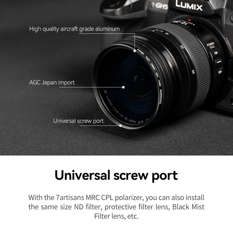 7artisans 46-82mm Polarizer Filter 18 Layer Multi Resistant Circular Polarizing Filter(CPL) with HD Optical Glass/Reduce Glare