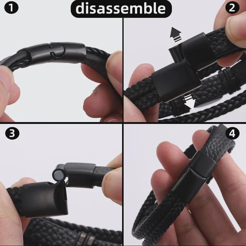 Stainless Steel Men's Retro Magnetic Leather Bracelet - European & American Style Jewelry