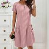 Женское летнее модное повседневное платье с коротким рукавом и карманом-вставкой на молнии