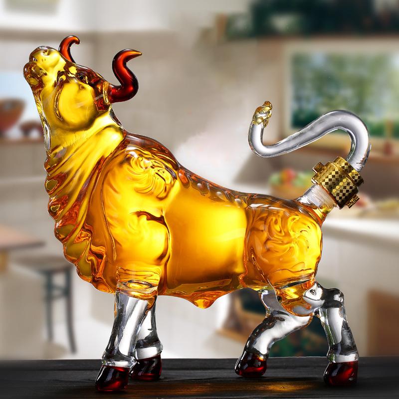 1000 мл Стекло для скота Бутылка для вина Фруктовый сок Виски Боросиликатное Животное Искусство и ремесла Орнамент Украшение для бара Подарок