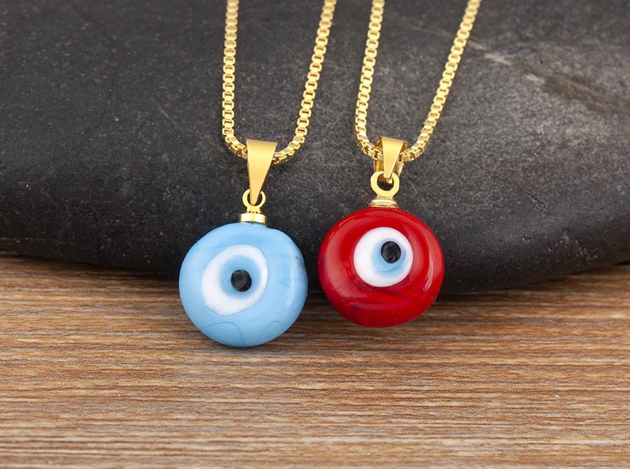 Nidin New Retro Disk Shape Evil Eye Zircon Pendant Necklace For Women Girl Daily Party Clavicle Chain Jewelry Accessories Gifts