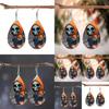 Hooded Themed Halloween Jacket Skull Pattern Droplet Shaped Earrings Acrylic