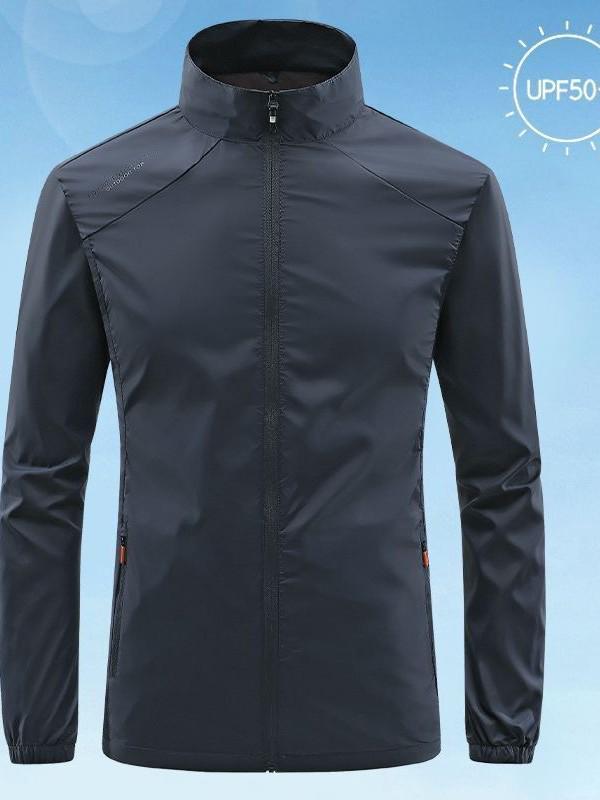 Мужская дышащая куртка из ледяного шелка с воротником-стойкой для защиты от солнца - Летняя тонкая водонепроницаемая ветровка для повседневной носки и рыбалки.