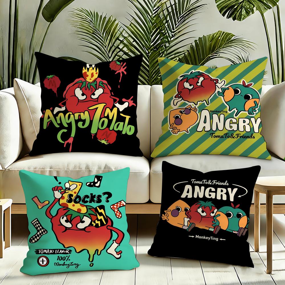 Angry TTomato anime Cushion Cover Reversible Plush Pillow Cover Soft Fluffy Home Decor for Sofa Bedroom