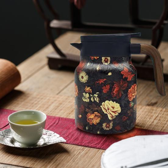 Винтажный заварочный чайник с цветочным узором и встроенным фильтром, V-образным носиком, заварочный чайник с напорной водой, 1000 мл, изолированный чайник из нержавеющей стали