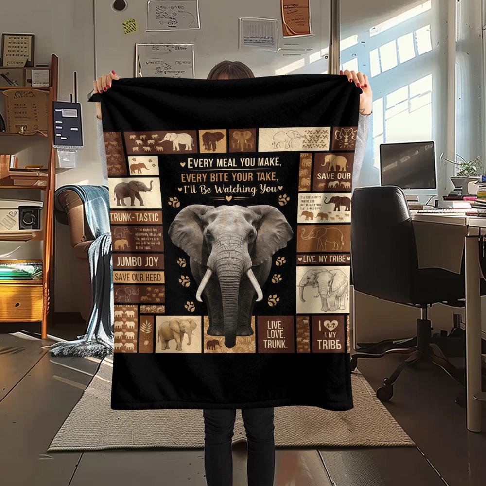 Splicing Elephant Shark Cat Print Flannel Blanket,High quality Comfortable for All Seasons,Home Decor,Warmth and Comfort,Perfect for Christmas Gifts