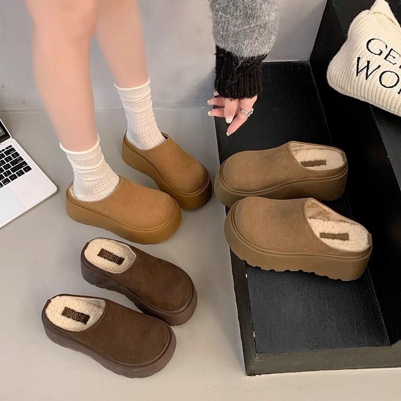 Женские кожаные толстоподошвенные новые маленькие полушлепанцы с закрытым носком, тапочки из хлопка для улицы