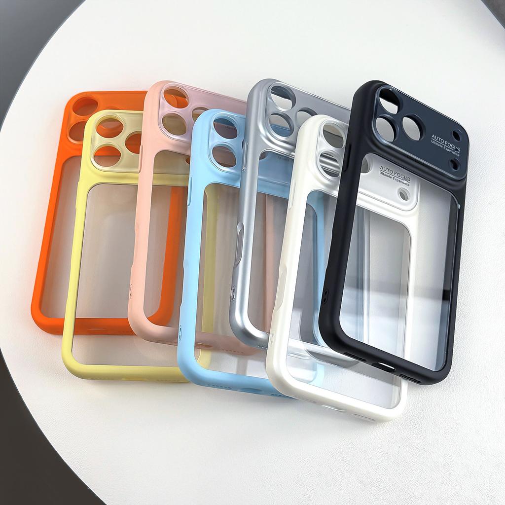 New Candy Color Clear Large Window Case for For Iphone 17 16 1 Pro Max Camera Protection Shockproof Transparent Acrylic Hard Cover