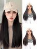 Synthetic Hat Wig 'LY' Embroidered Beige Duck Caps With Long Straight Hair Extensions For Women Hat And Wig In One Piece For Daily Use In Winter