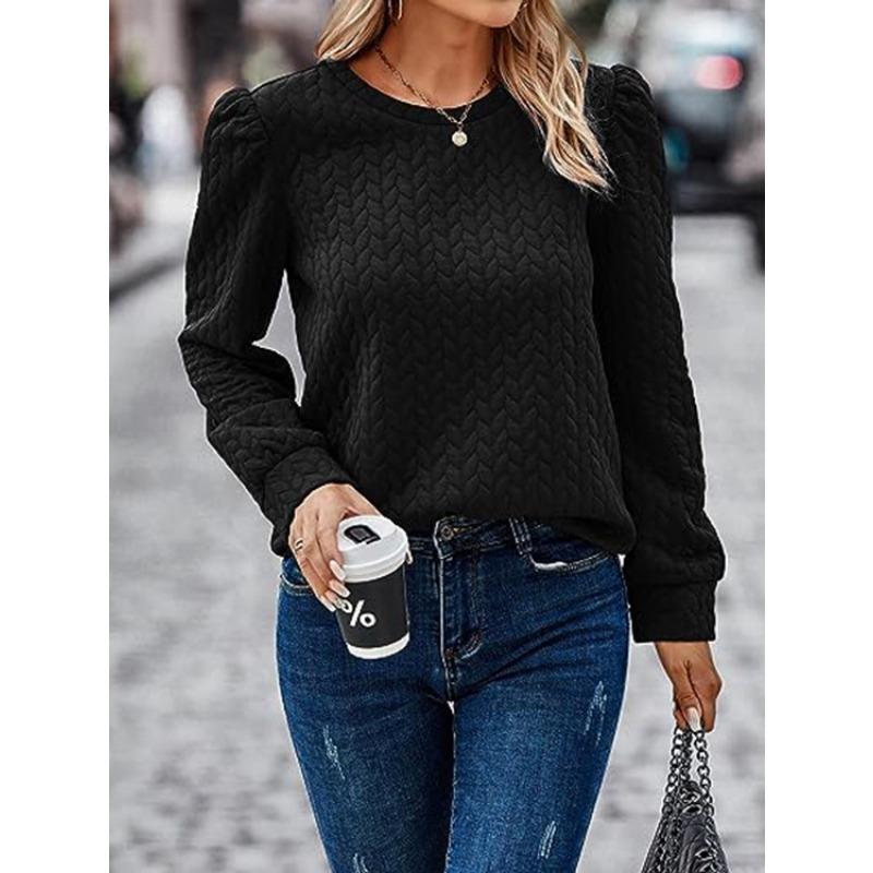 INDFS Женская мода Повседневный однотонный принт Весна Осень Длинные рукава О-образный вырез Пуловеры и длинные рукава